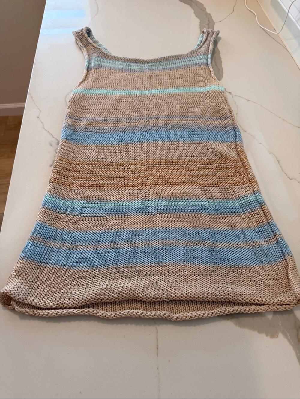 Striped Knit Tank Dress in Beige and Blue